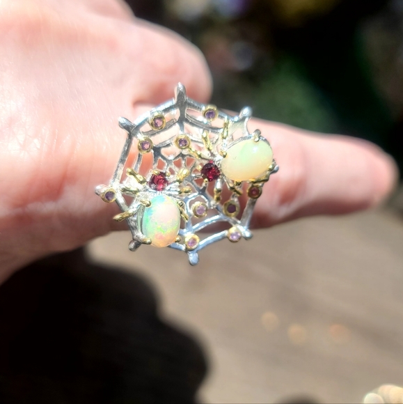 Incredible Opal Set Sterling Spiders Amethyst & Ruby earrings &ring size 8 - Picture 10 of 15